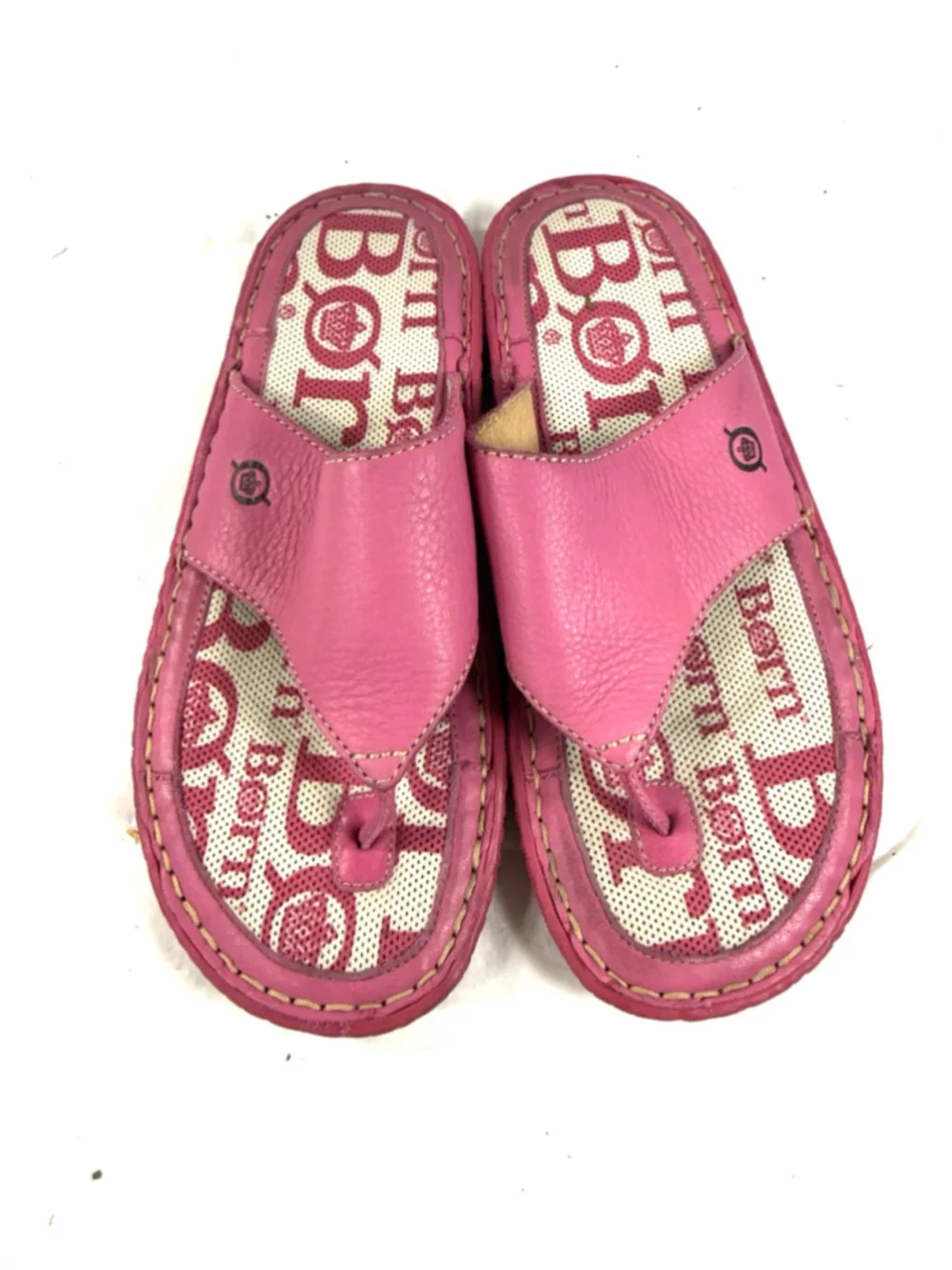 Born Concept Boho Pink Leather Flat Thong Sandal Flip Flops Size 7/38